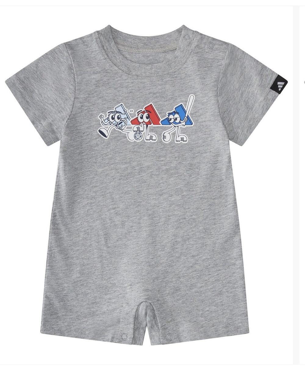 Adidas Baby Boys Graphic Shortie Romper 12M Gray Heather NWT New In Sealed Bag